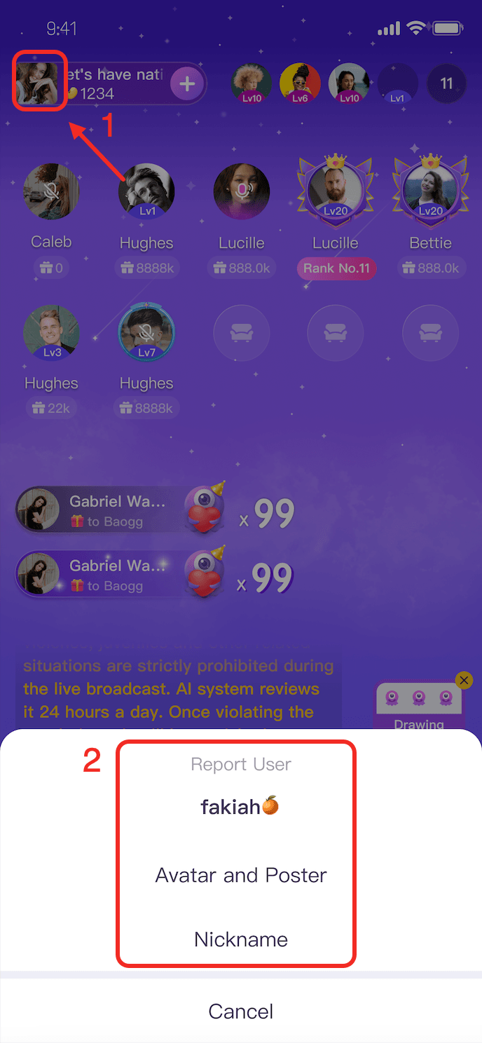 Illustration 3 of 3: How do I report a user on the video chat app?