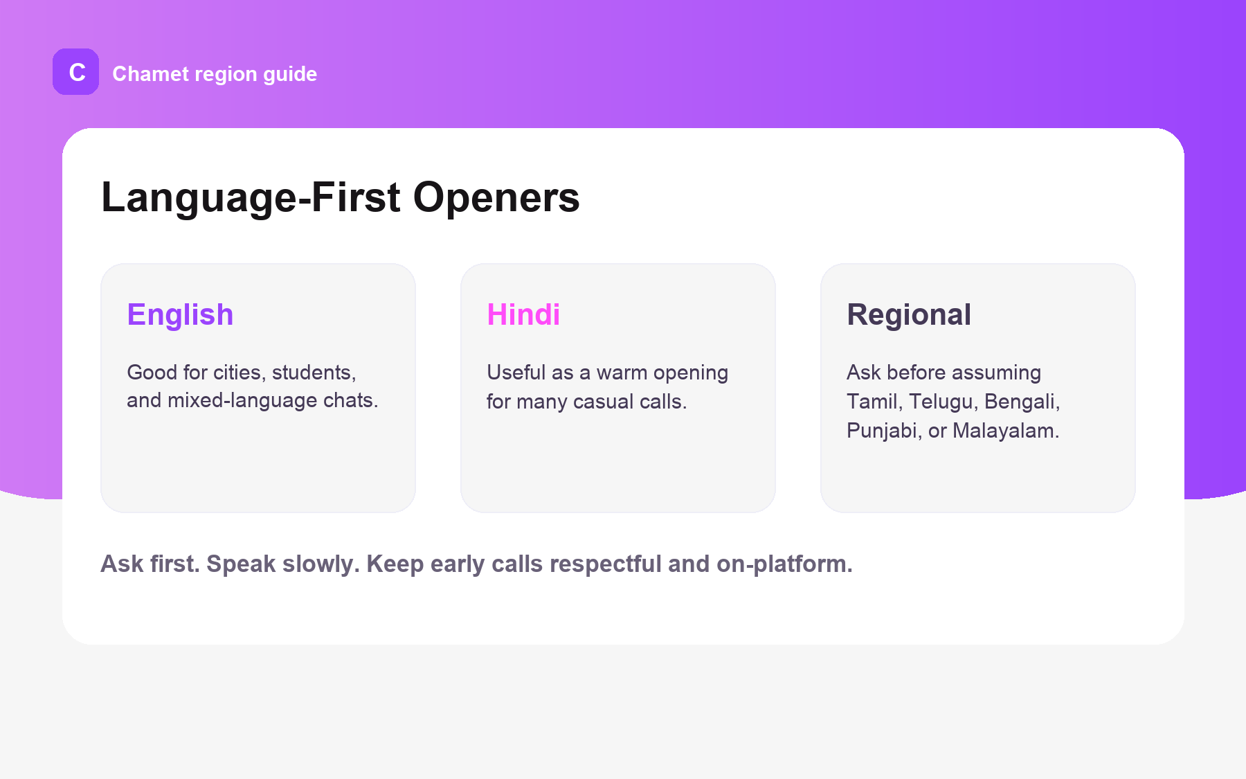 India language openers graphic for Video Chat India: 2026 Guide to Meeting People Safely.